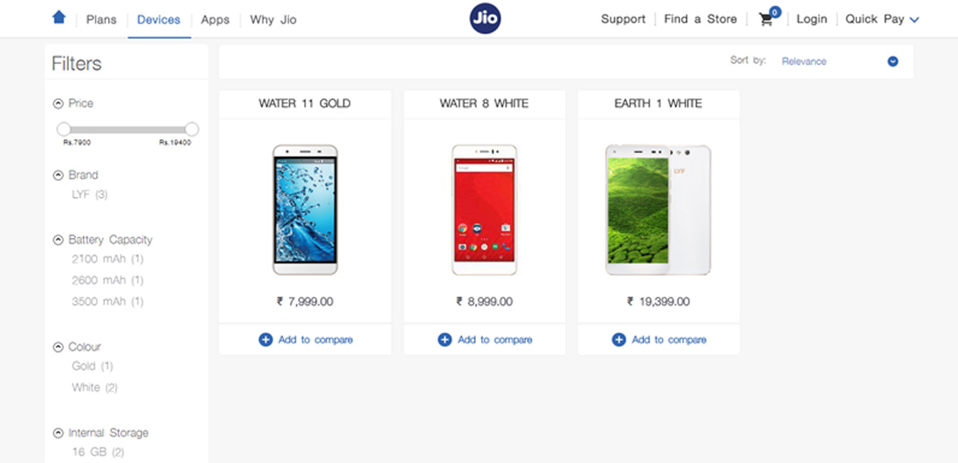 Reliance Jio launched online store for smartphones and accessories