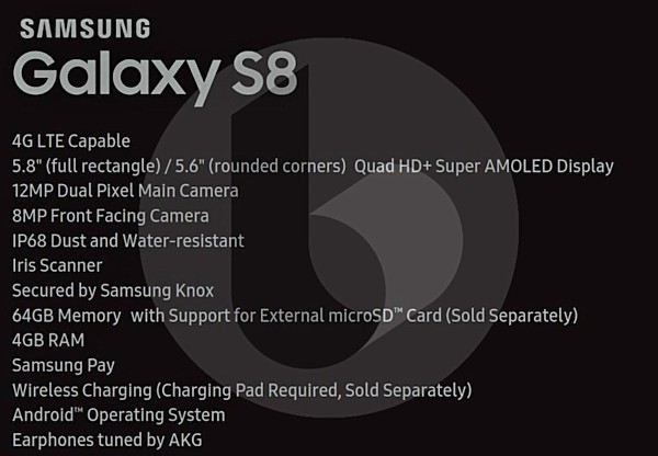 Specs Sheet Of Samsung Galaxy S8 Got Leaked Specs Sheet Of Samsung Galaxy S8 Got Leaked