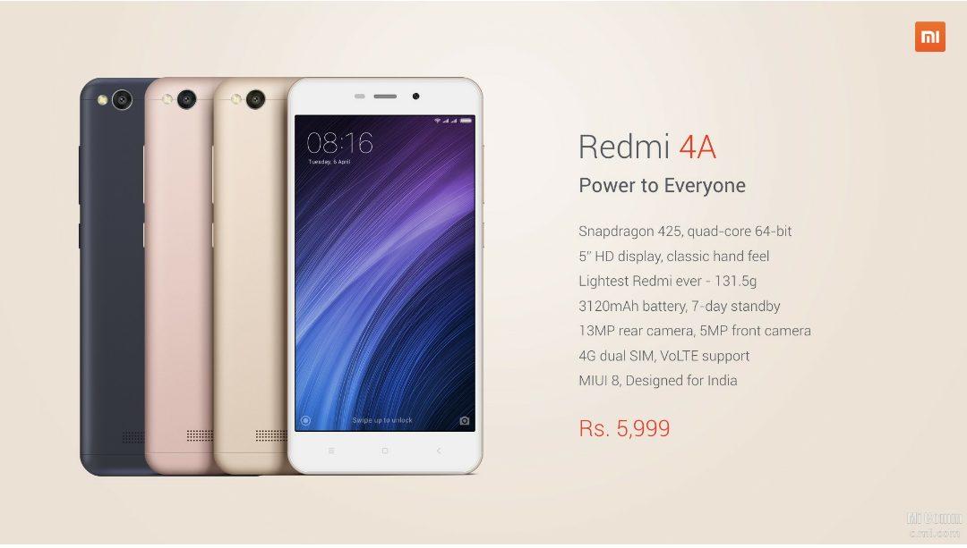 Xiaomi Launched Redmi 4A In India At Rs.5999 Xiaomi Launched Redmi 4A In India At Rs.5999
