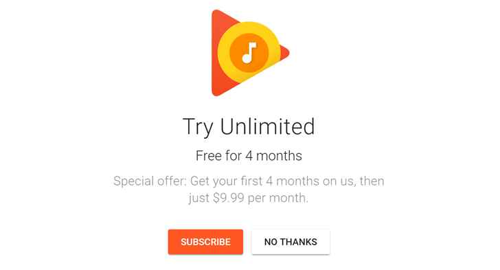 Google now offers 4 months free trial on Google Play Music for new users