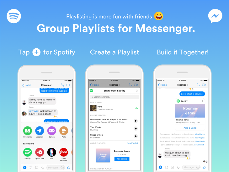 Spotify now allows you to create playlists with with your friends in Facebook Messenger