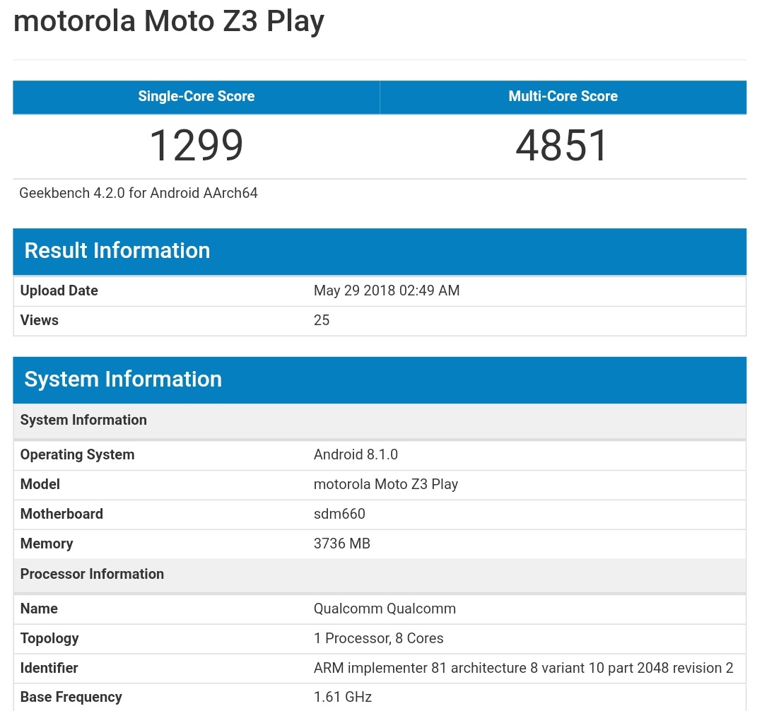 Moto Z3 Play Listed On Geekbench With Different Processor