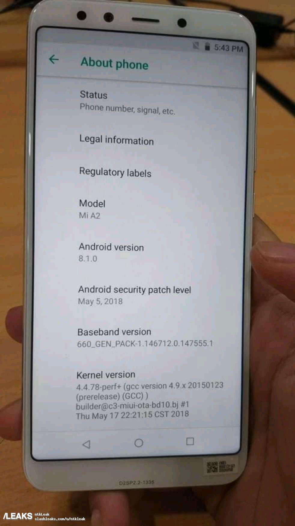 Mi A2 Live Image Leaked Online Mi A2 Live Image Leaked Online