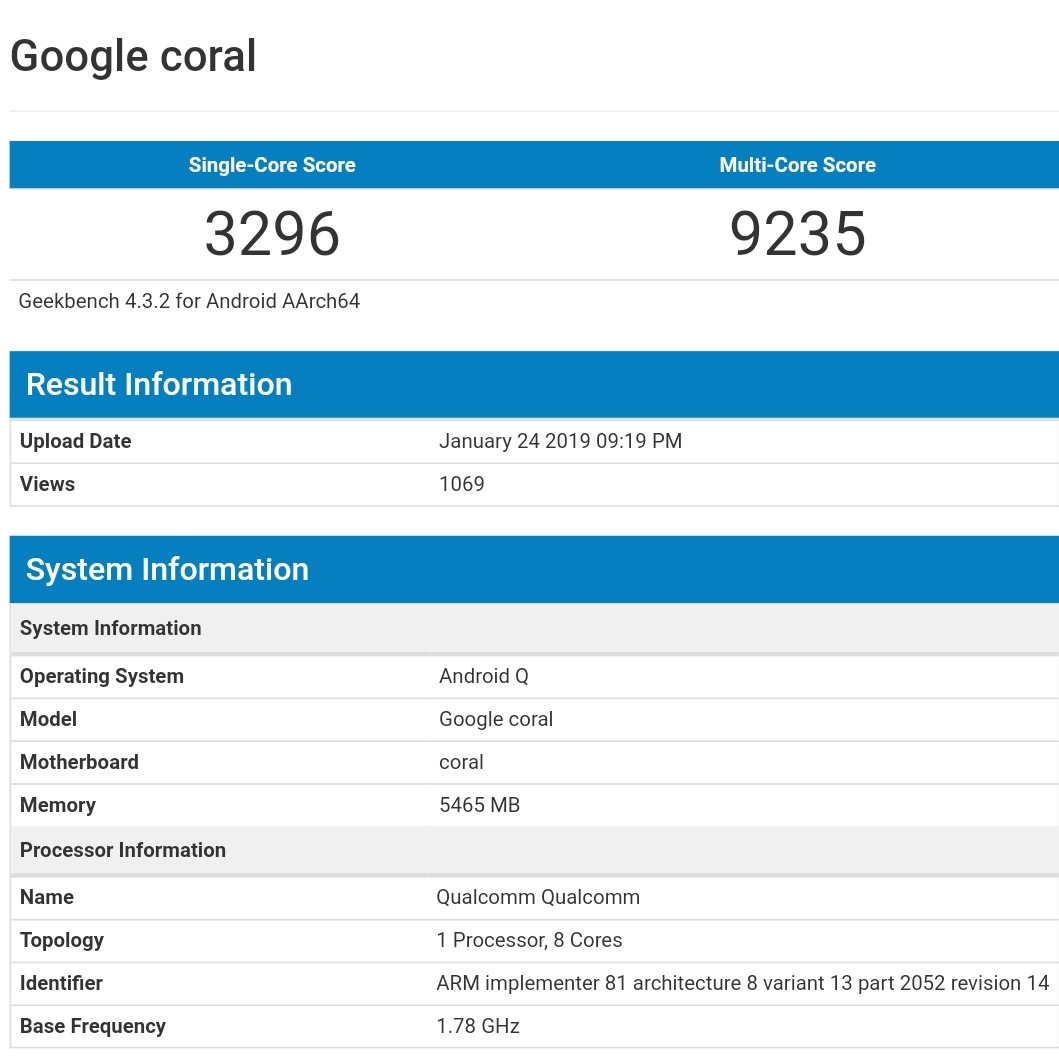 'Google Coral' Spotted On Geekbench With Snapdragon 855 Processor