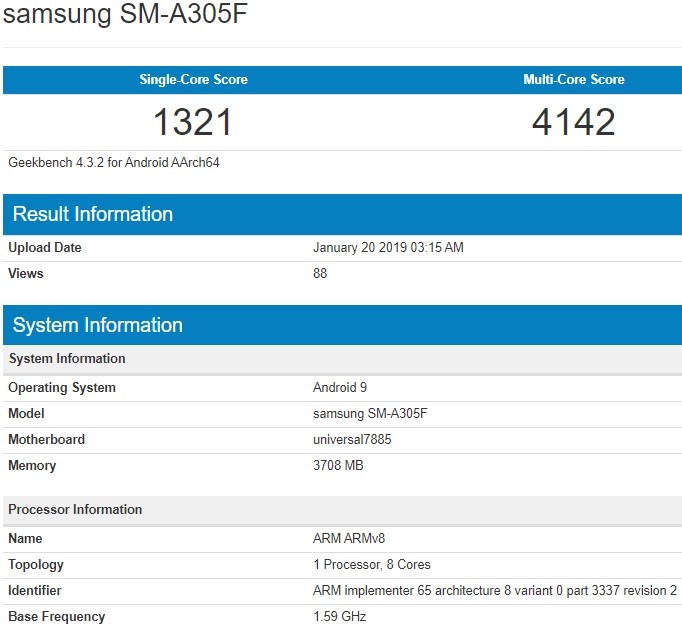 Samsung Galaxy A30 Popup On Geekbench Reveals Specification