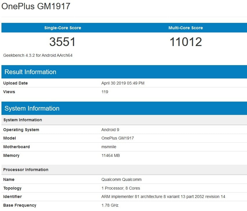 OnePlus 7 Pro Visits Geekbench Suggests Key Specifications
