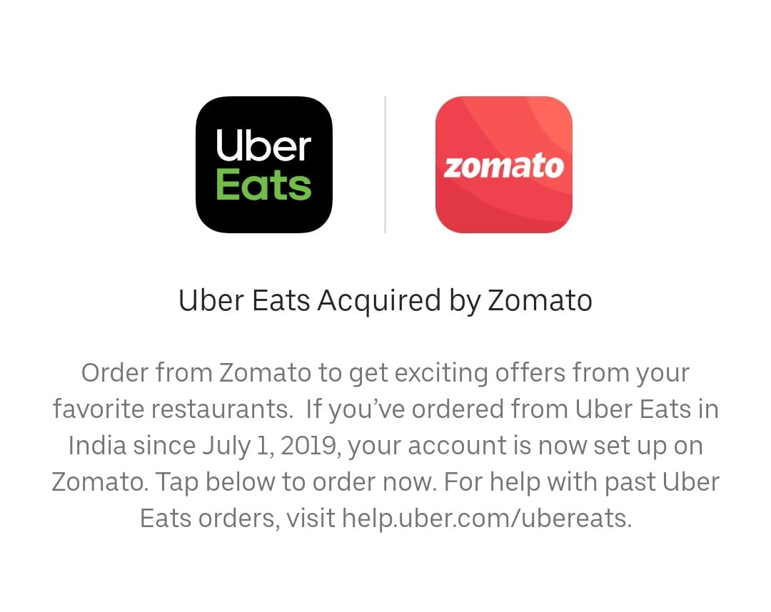 Zomato Acquires Uber Eats In India