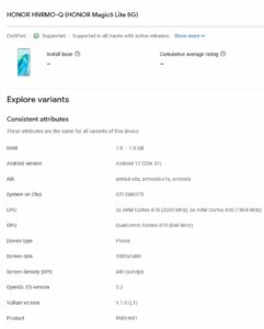 Honor Magic 5 Lite 5G Appears On Google Play Console